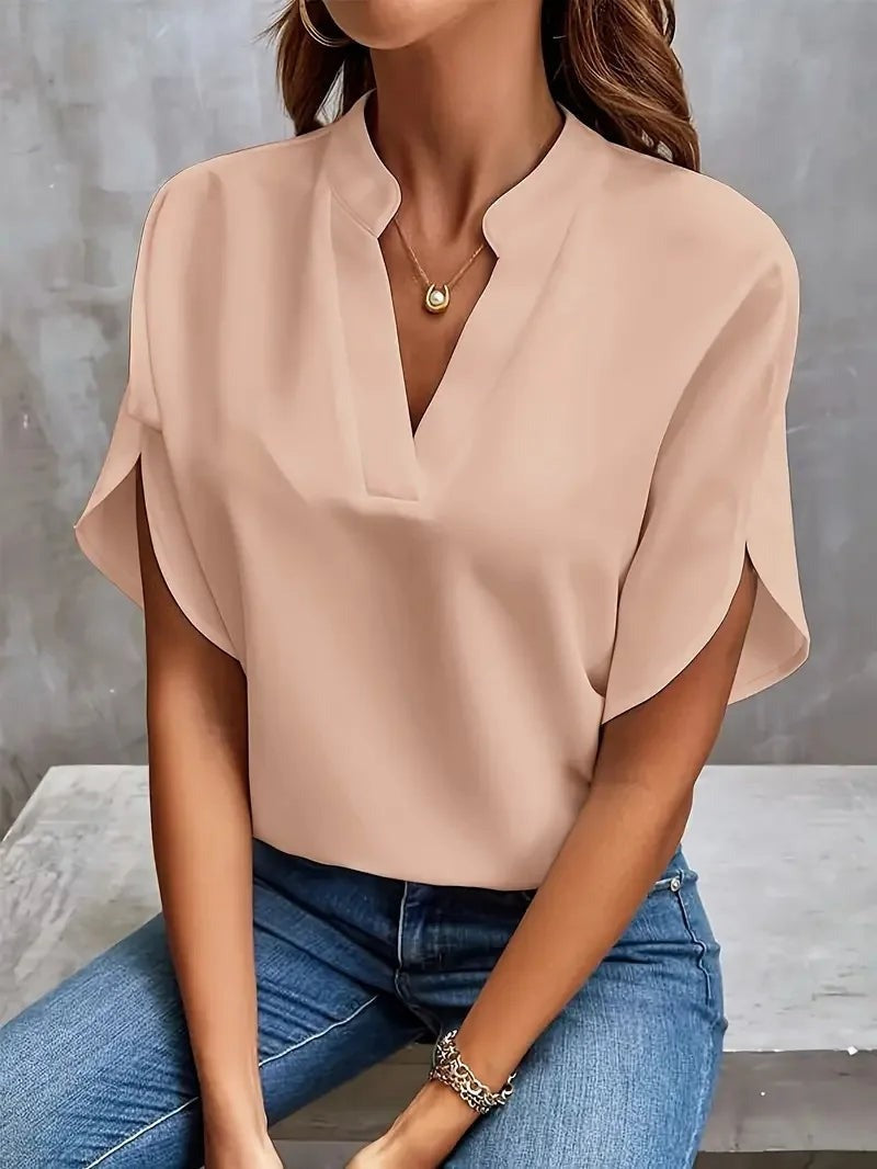 Sofia V Neck Flowy Summer Blouse - Pink