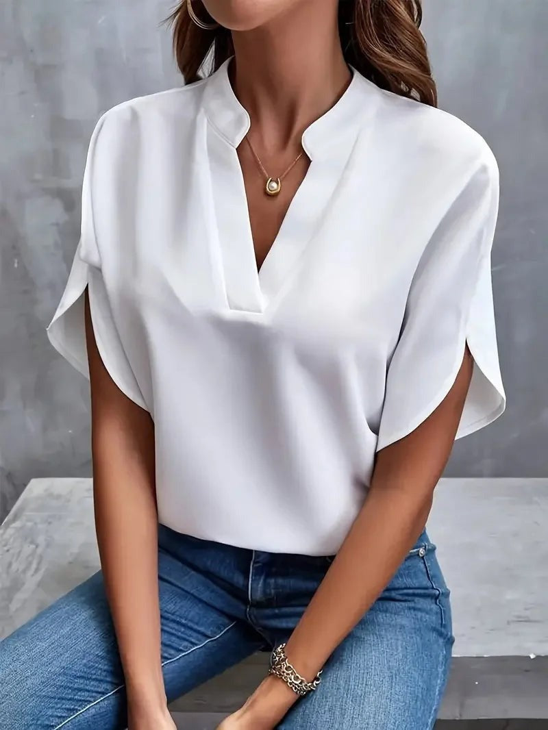 Sofia V Neck Flowy Summer Blouse - White