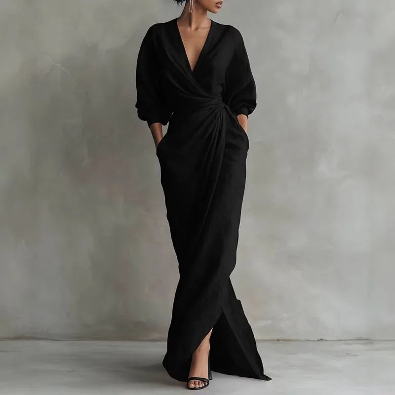 Soline v-neck bodycon maxi dress - Black