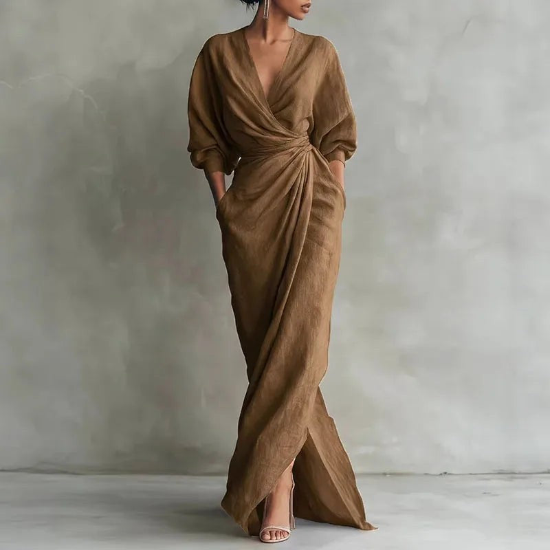 Soline v-neck bodycon maxi dress - Brown