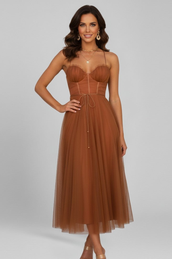 Tess strapless tulle maxi dress - Brown