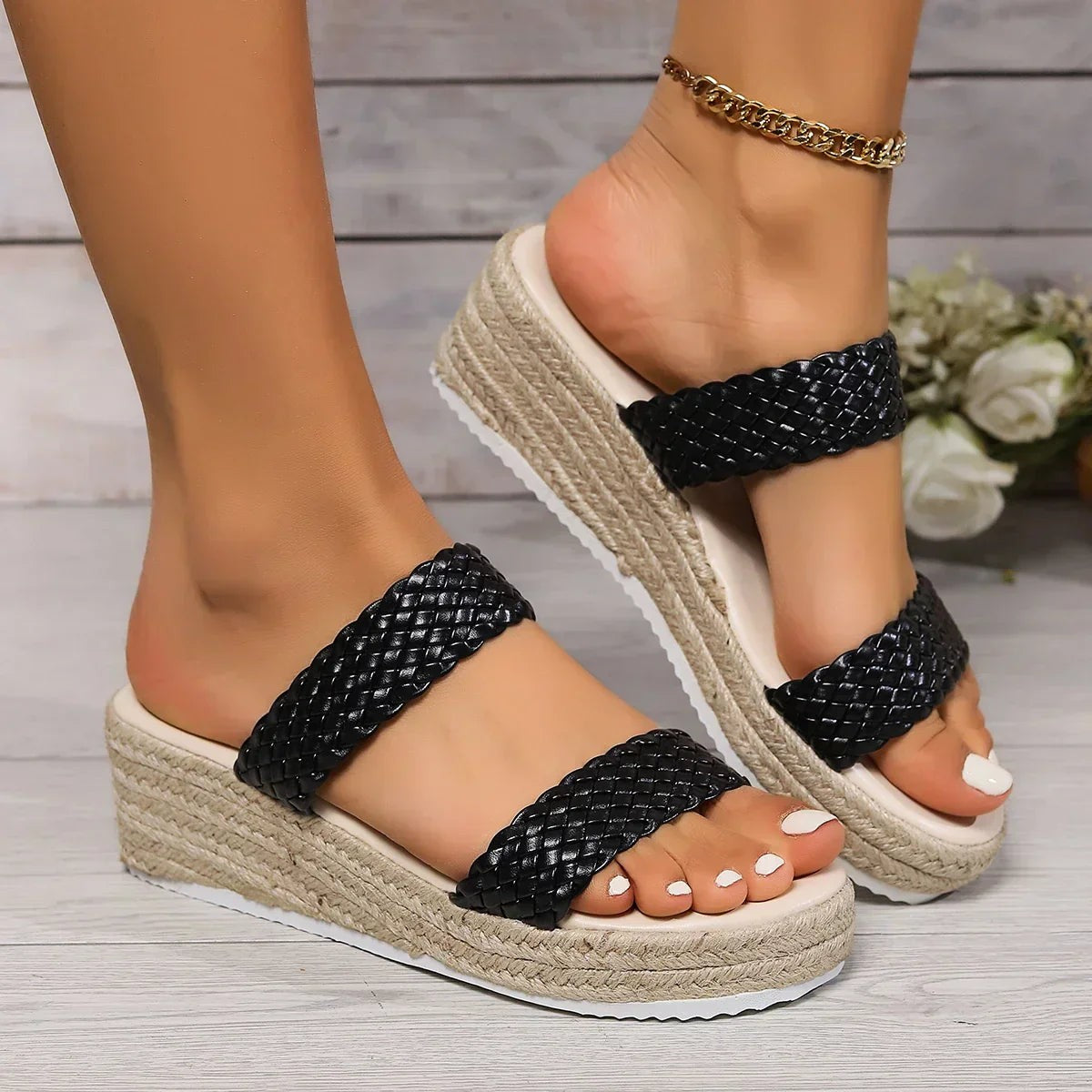 Bria espadrille platform slide sandals - Black