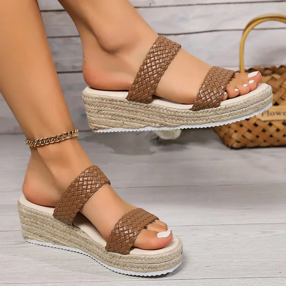 Bria espadrille platform slide sandals - Brown
