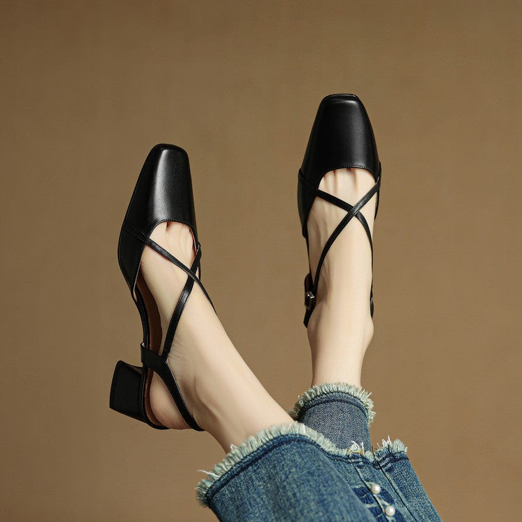 Clara Closed Toe Leather Block Heels - Black