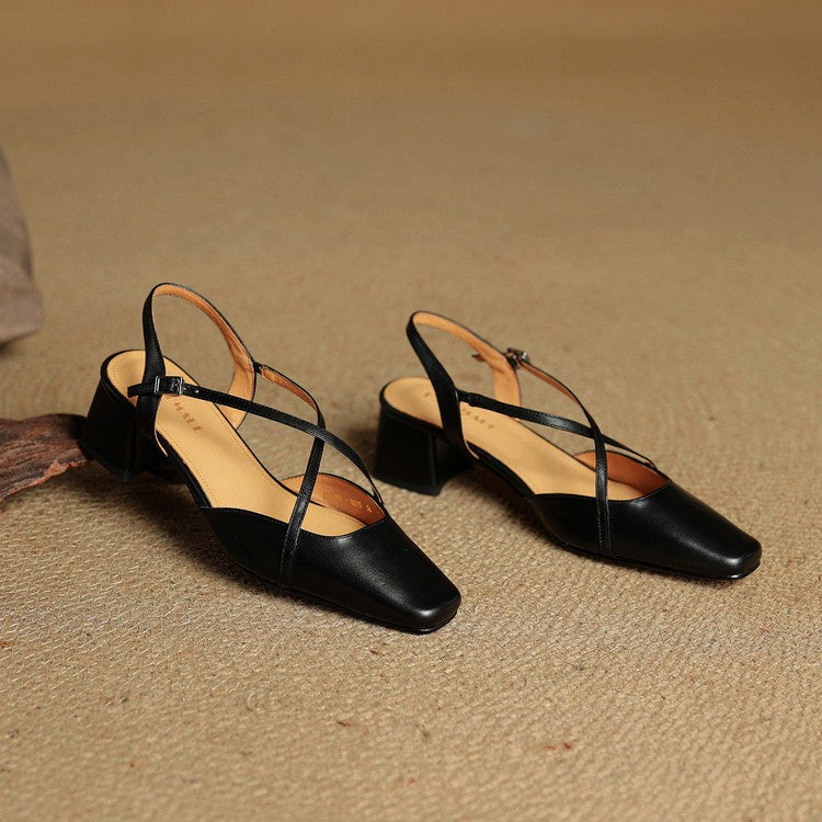 Clara Closed Toe Leather Block Heels - Black