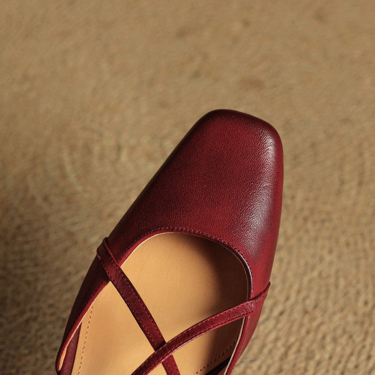 Clara Closed Toe Leather Block Heels - Red