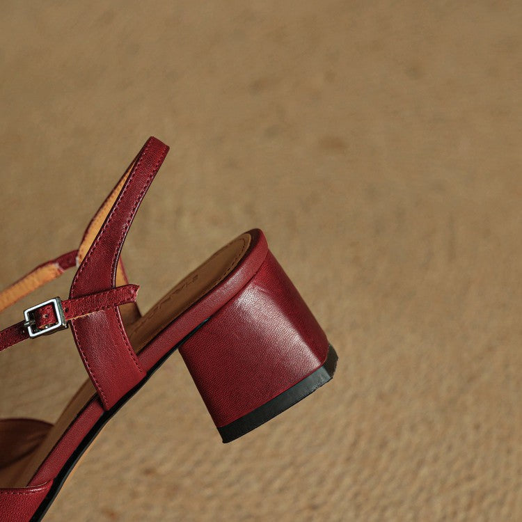 Clara Closed Toe Leather Block Heels - Red