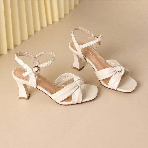 Clara White Block Heel Strappy Sandals front