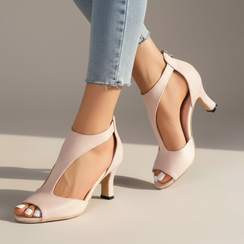 Clara Peep Toe Block Heels - Pink