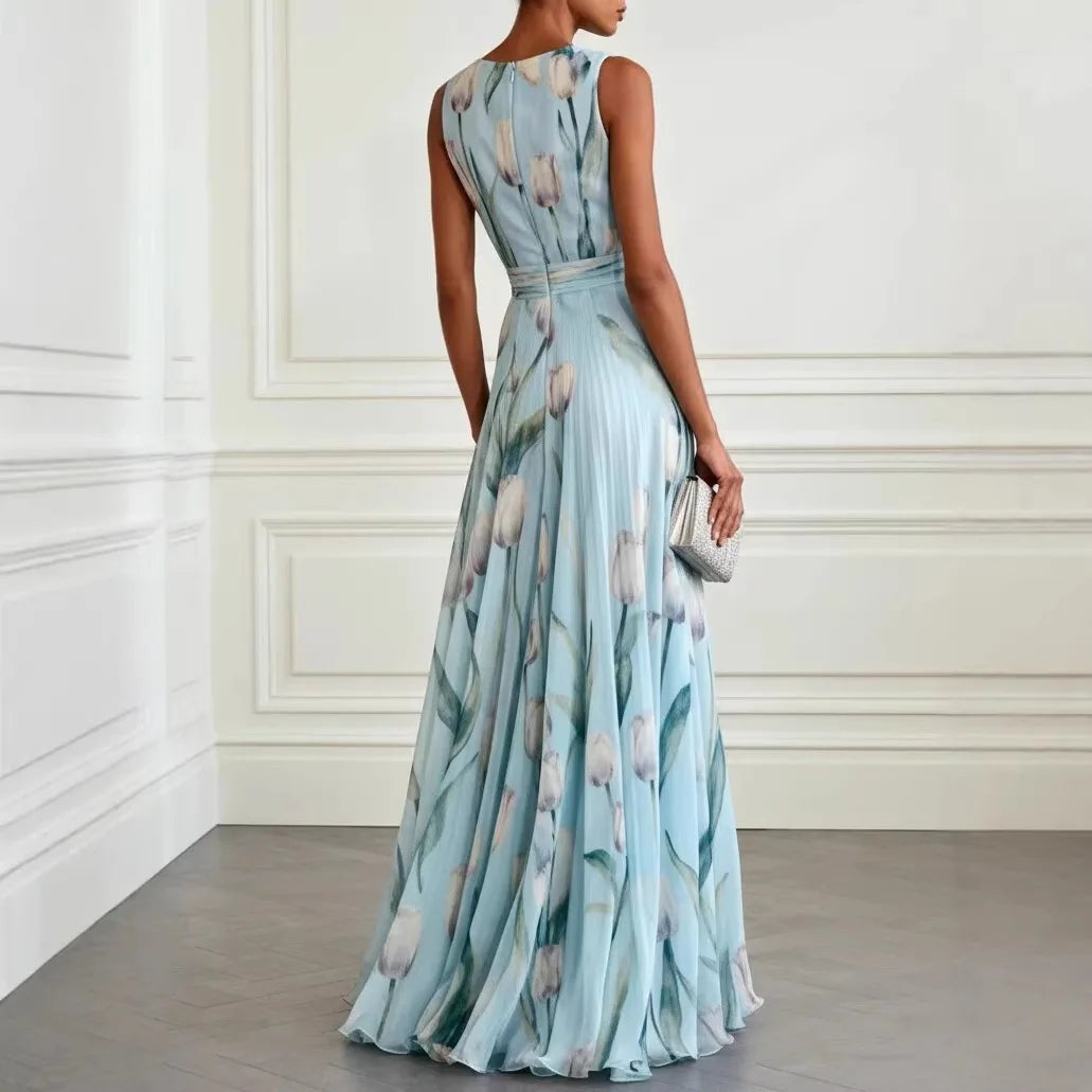 Eden Wrap Chiffon Wedding Guest Maxi Dress - Sky Blue