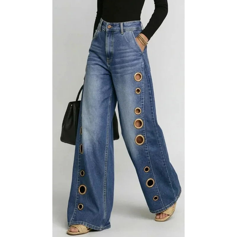 Hollis Women's Baggy Wide Leg Jeans - detail