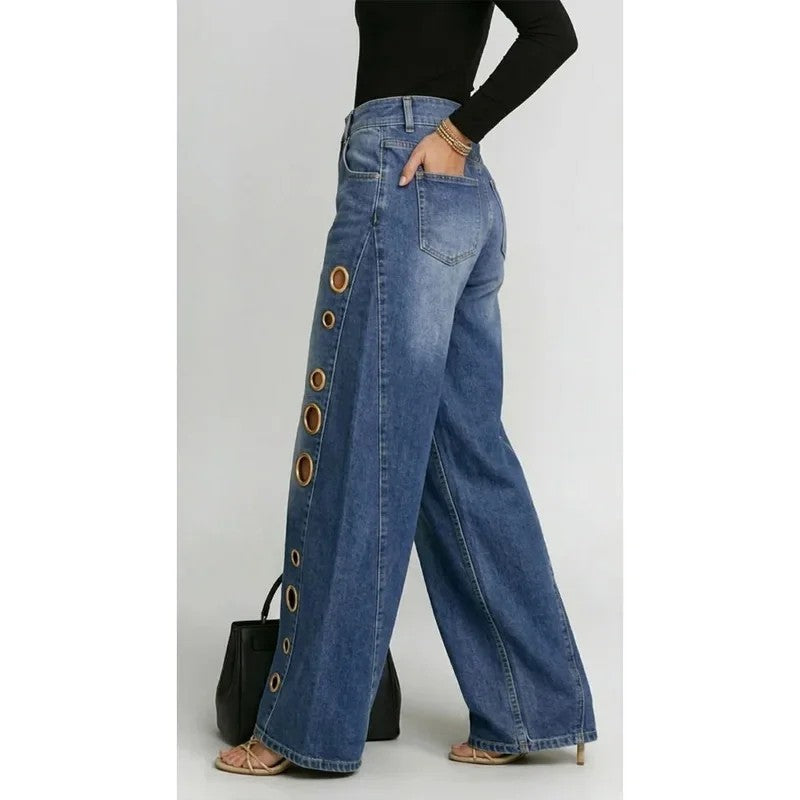 Hollis Women's Baggy Wide Leg Jeans - detail