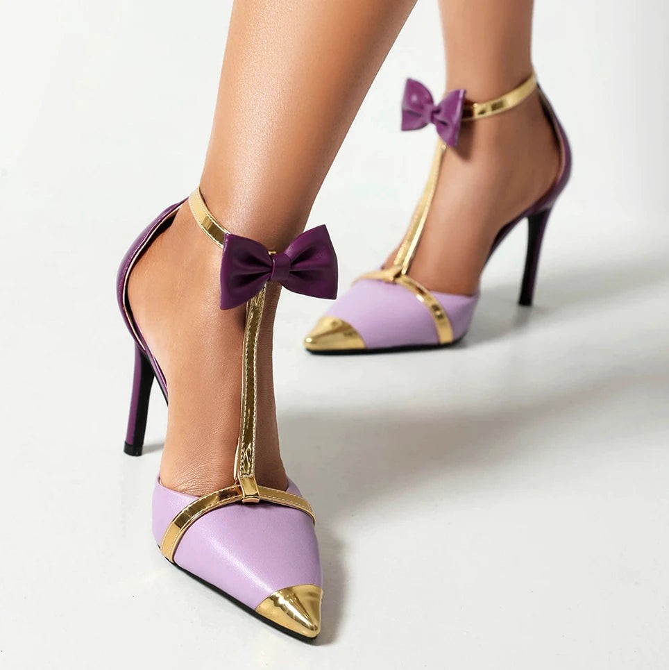Marlowe Pointed Toe Bow Stiletto High Heels - Lavender