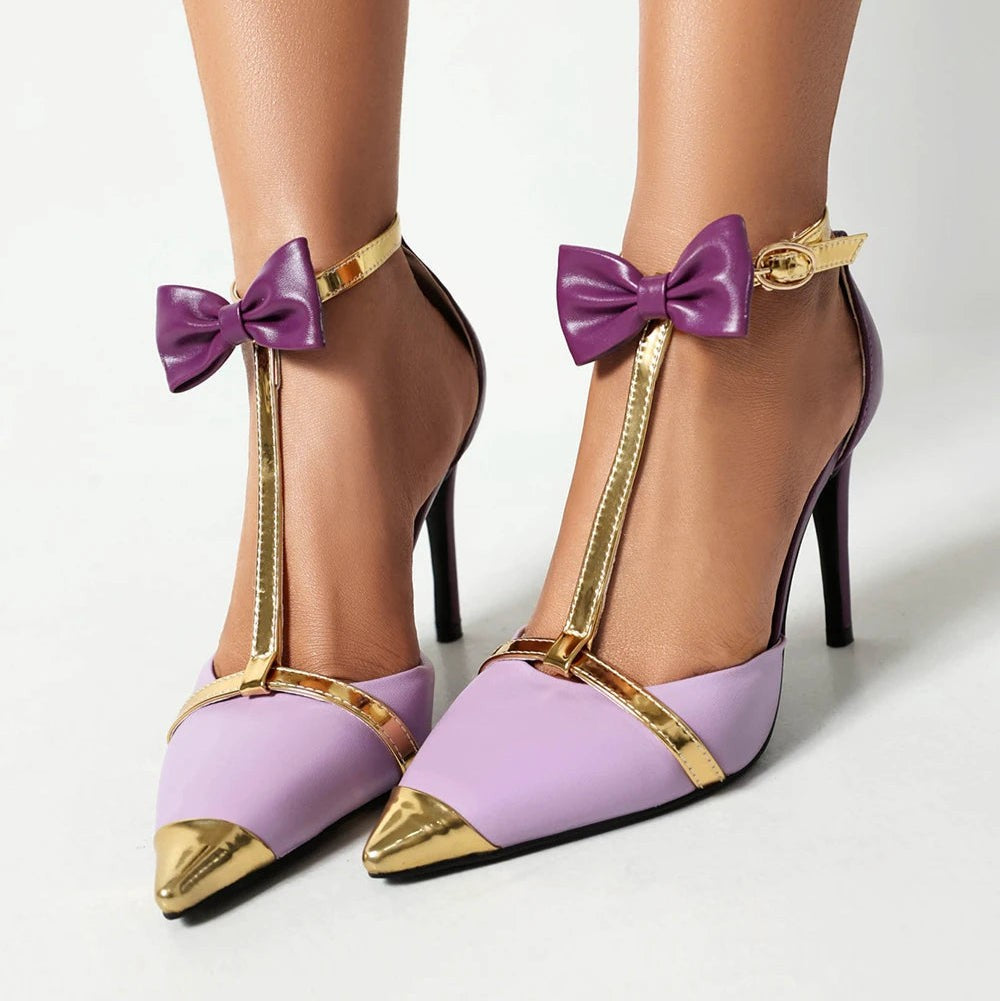 Marlowe Pointed Toe Bow Stiletto High Heels - Lavender