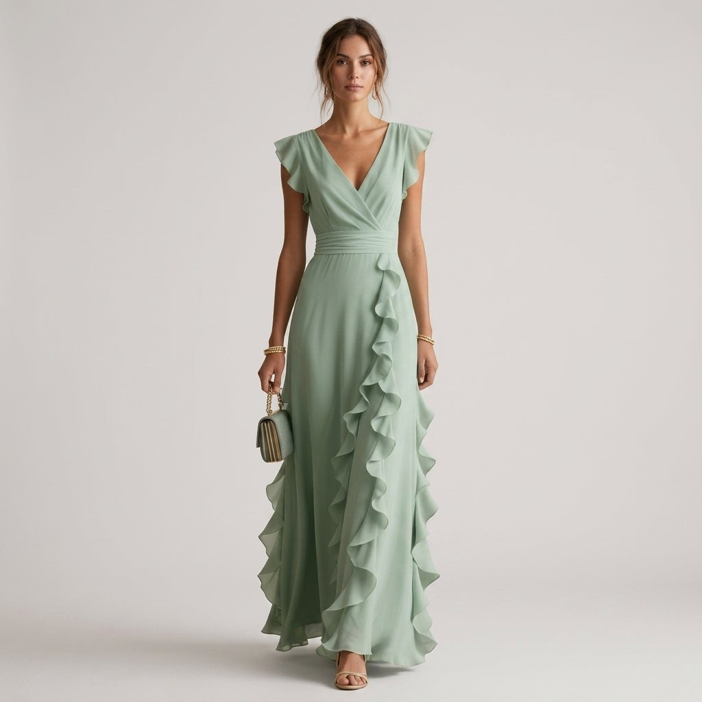 Tess wrap ruffle maxi dress - detail