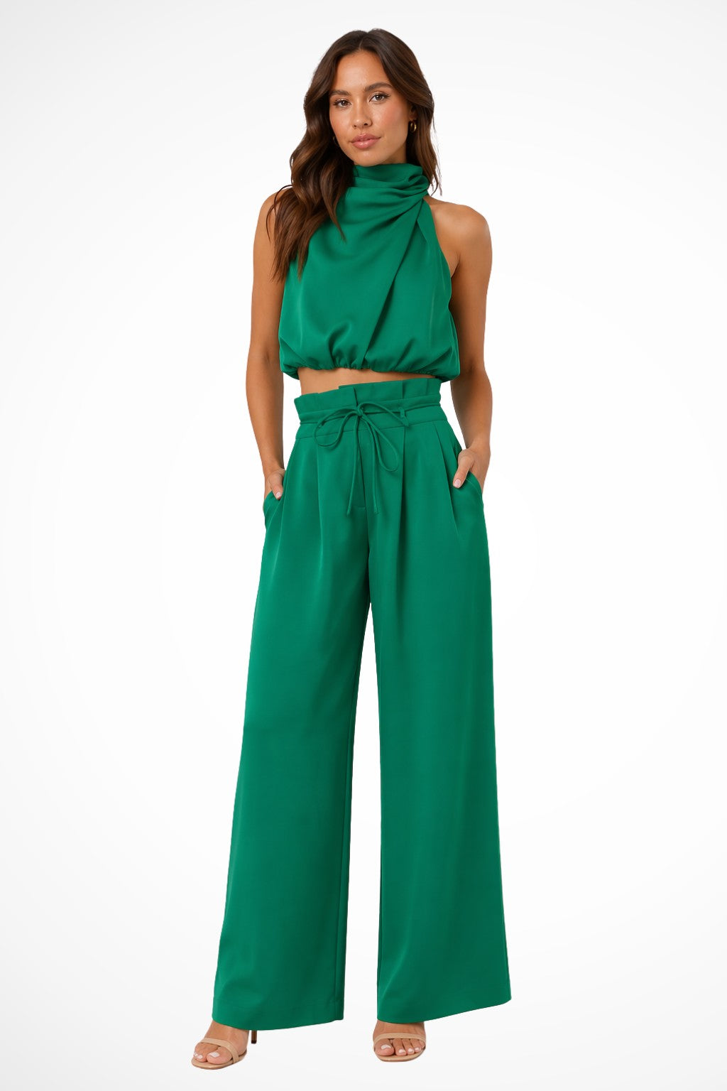 Remi crop top palazzo pants set - Green