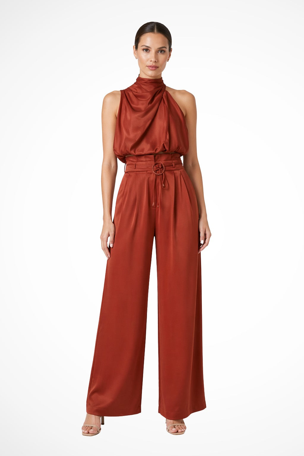 Remi crop top palazzo pants set - Rust
