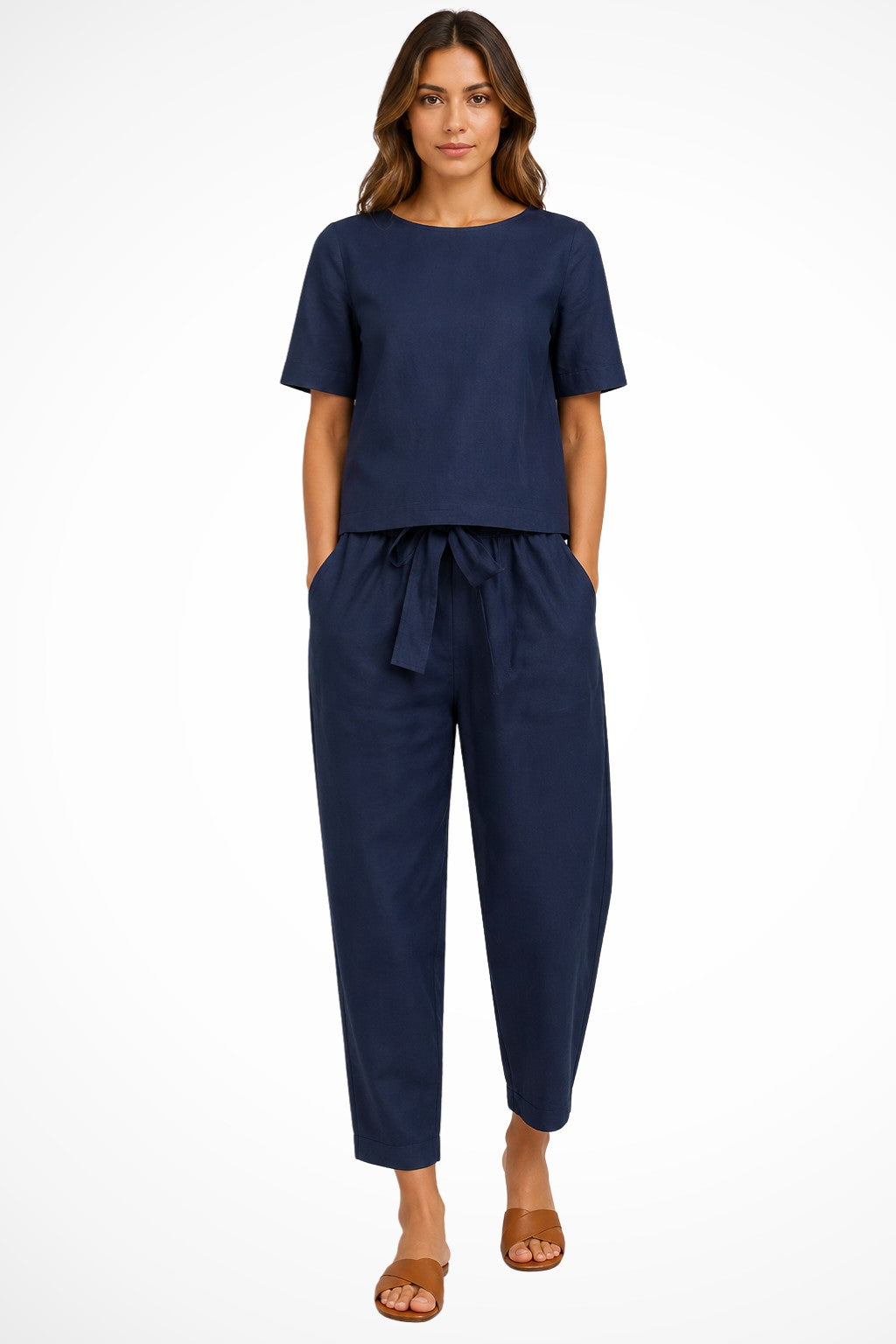 Nola tapered linen pants set - Blue