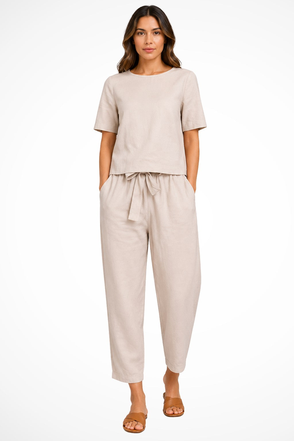 Nola tapered linen pants set - Khaki