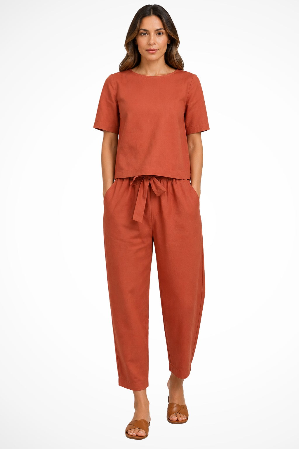 Nola tapered linen pants set - Red