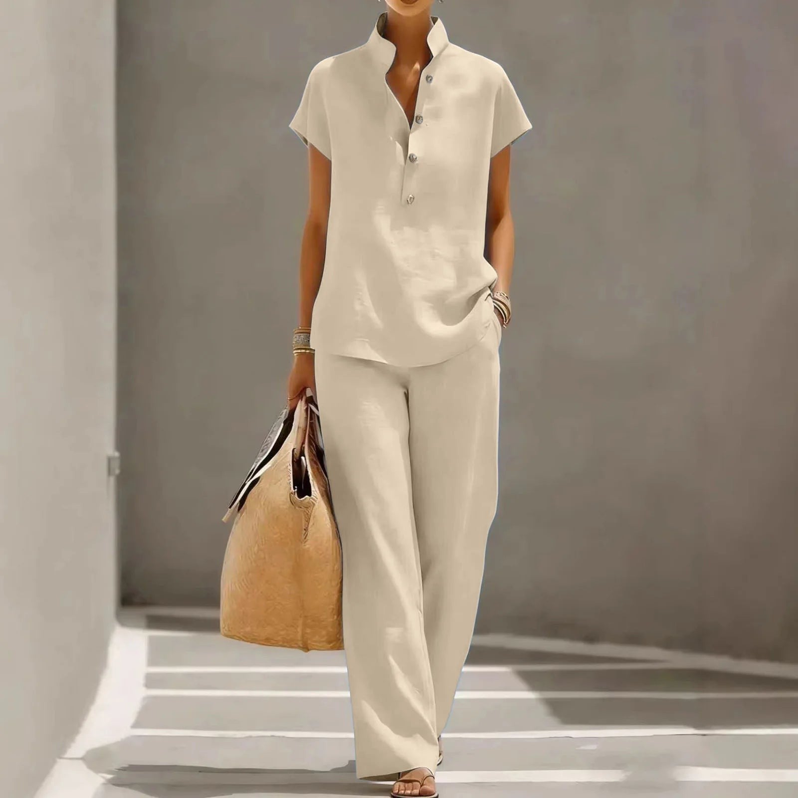 Mira wide leg linen set - Khaki
