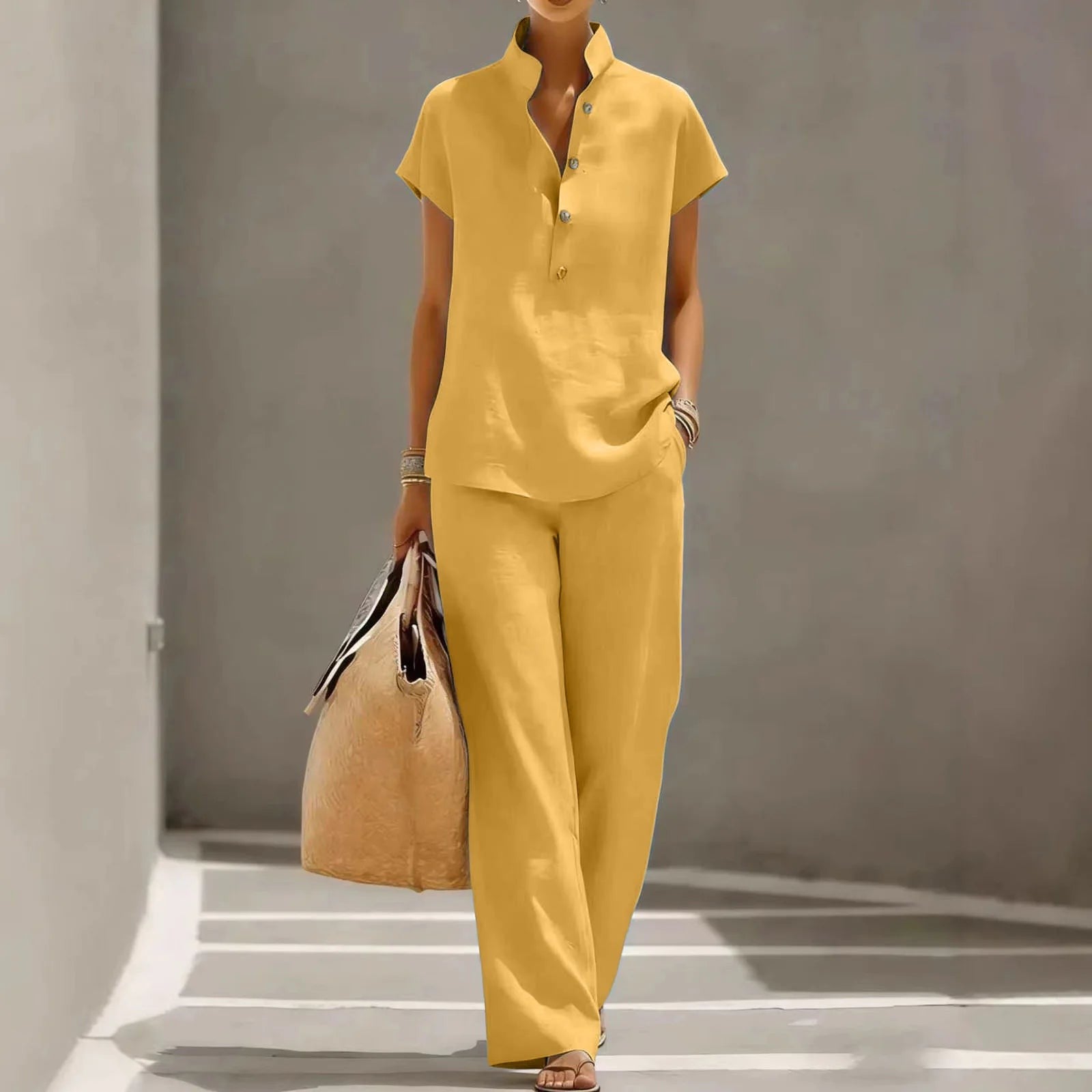 Mira wide leg linen set - Yellow