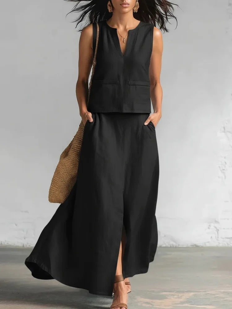 Maren maxi two piece skirt set - Black