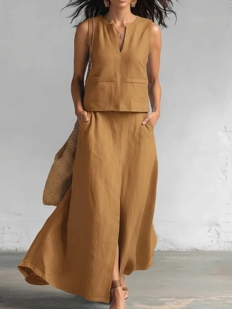 Maren maxi two piece skirt set - Brown