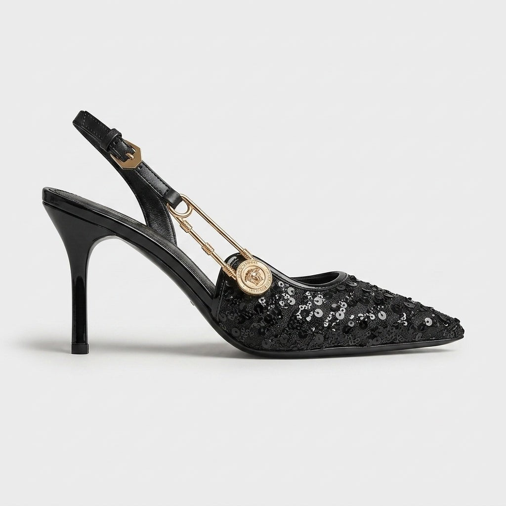 Yara sparkly pointed slingback heels - Black