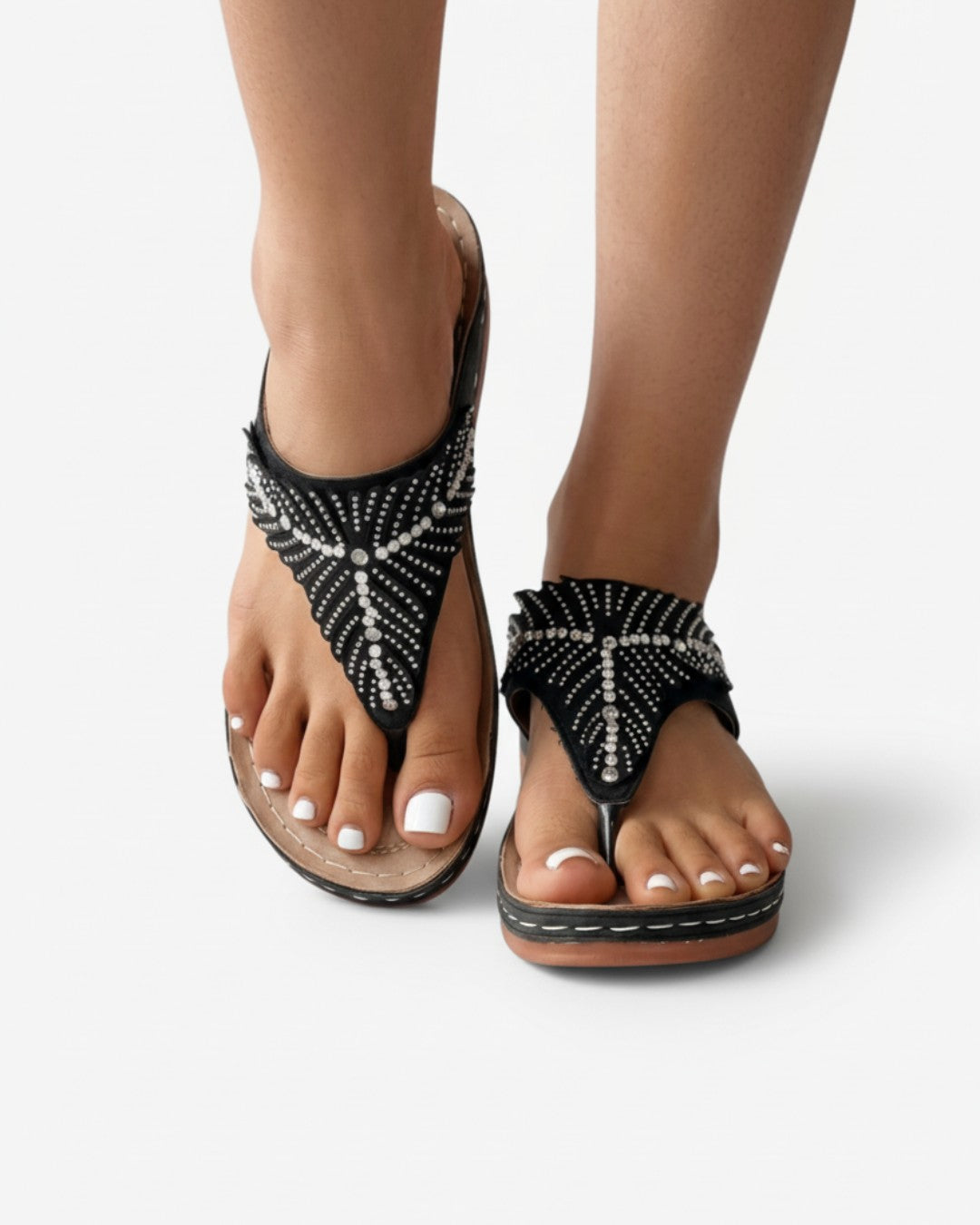 June rhinestone thong sandals - Black detail