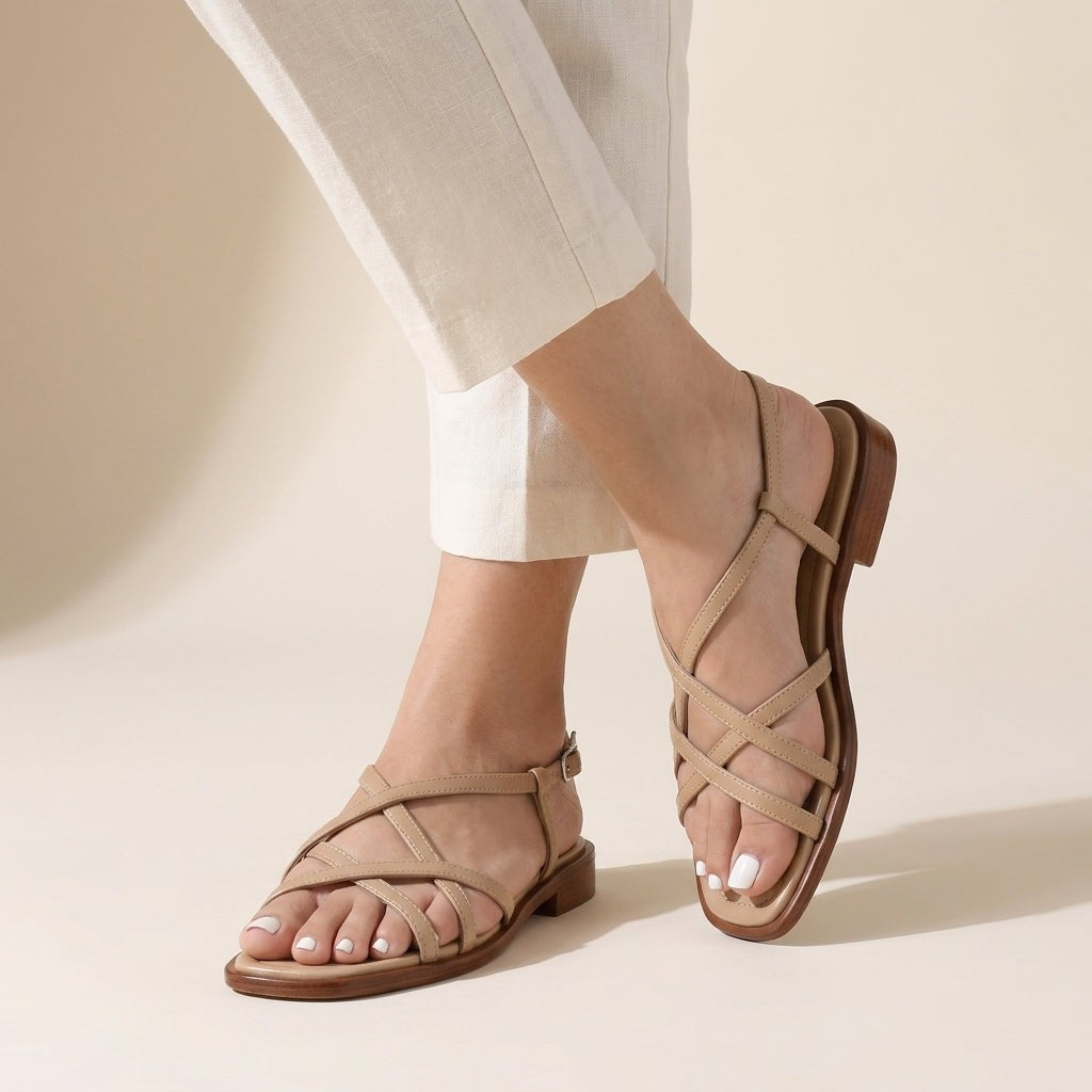 Jane strappy flat sandals - Beige