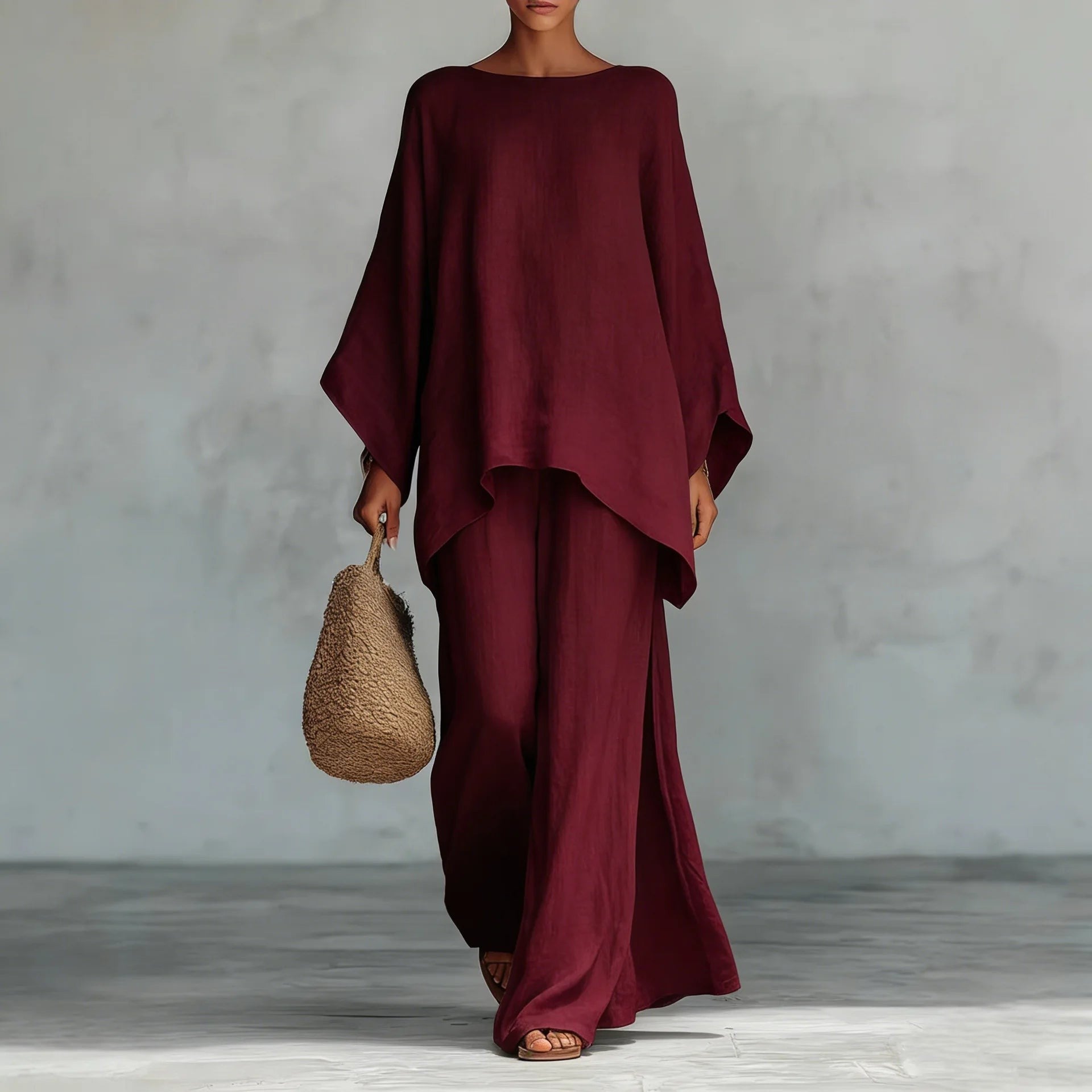 Mira linen matching set - Burgundy