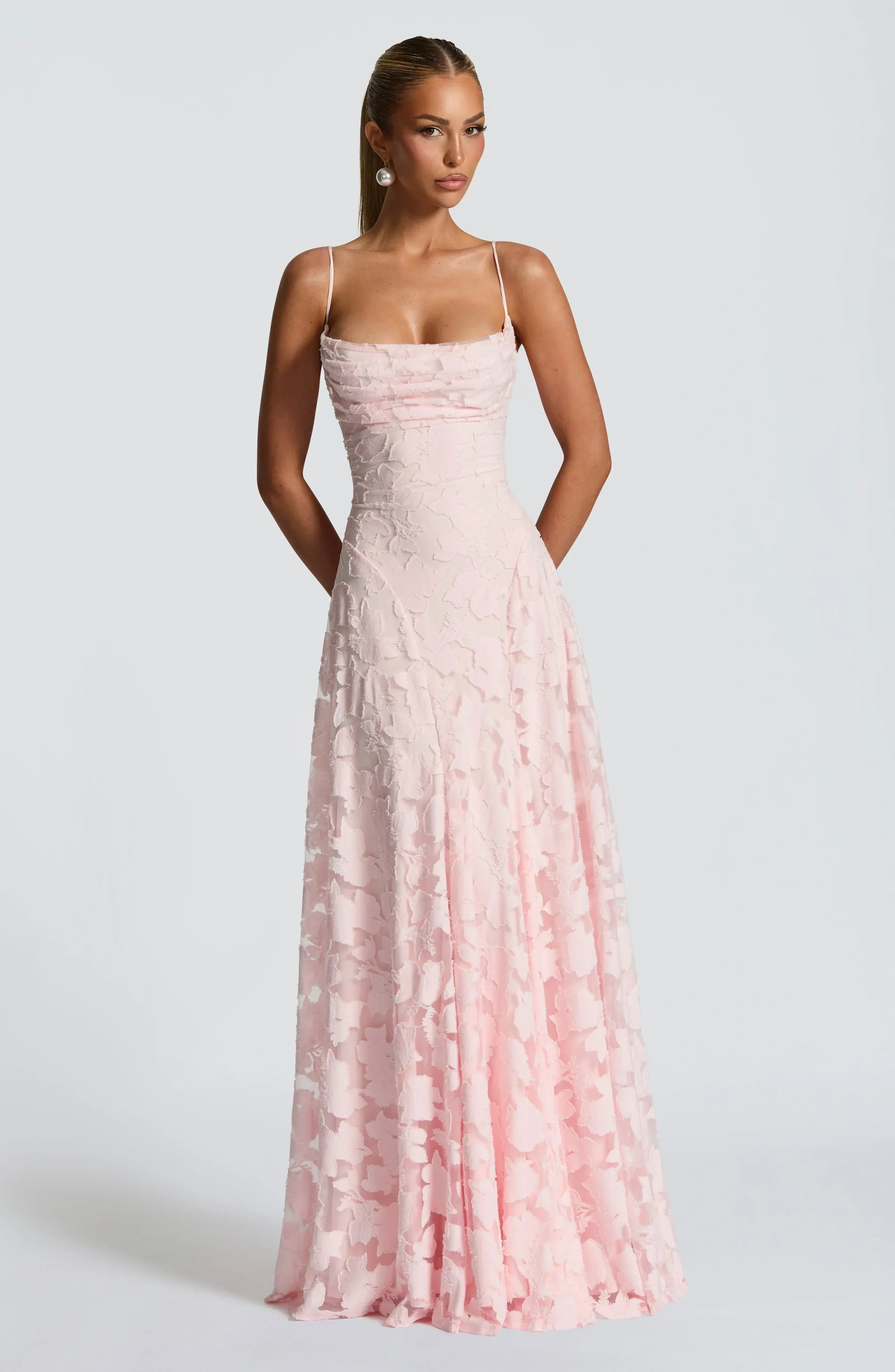 Mira floral lace maxi dress - Powder Pink