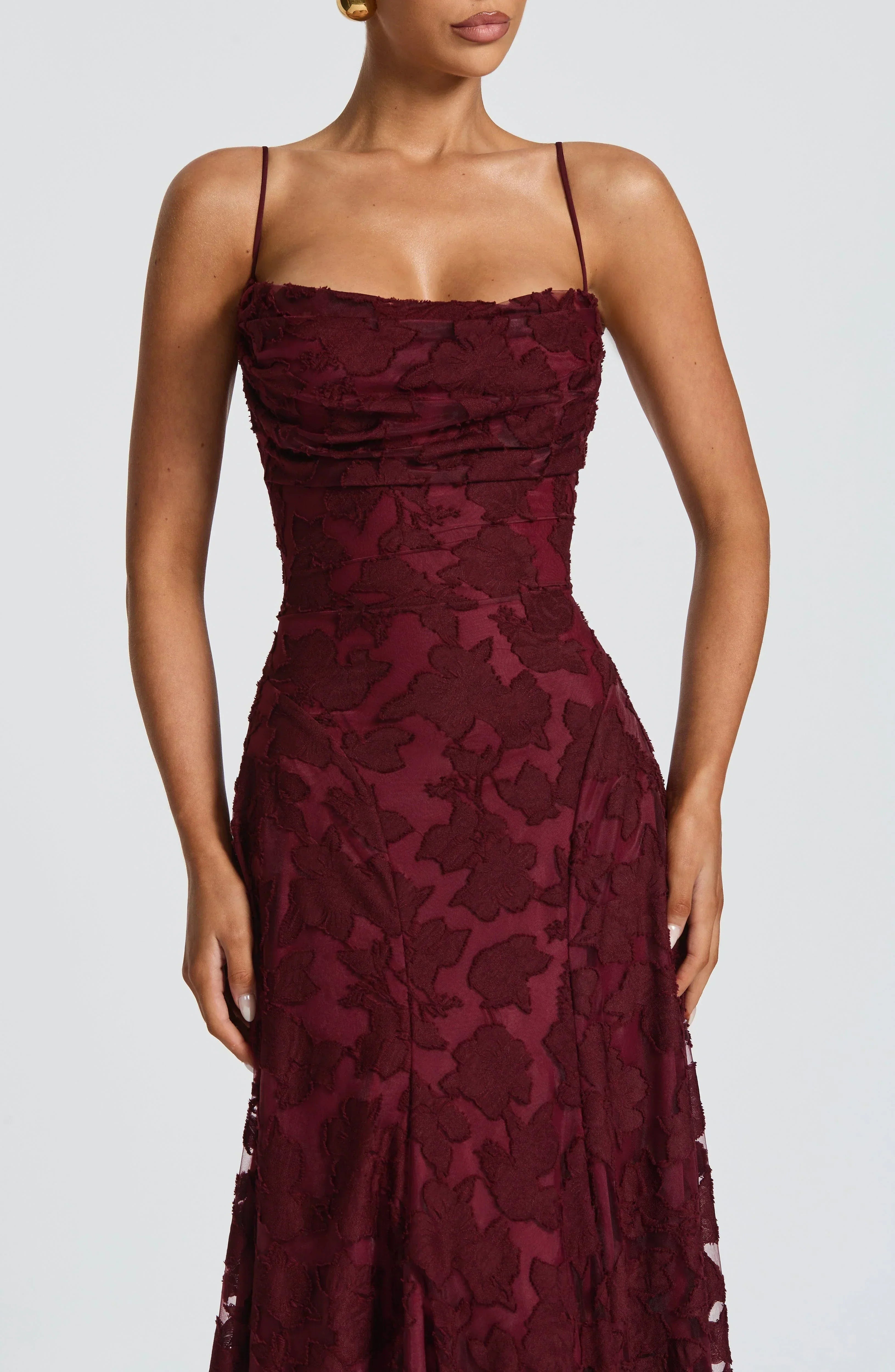 Mira floral lace maxi dress - Cherry Lacquer