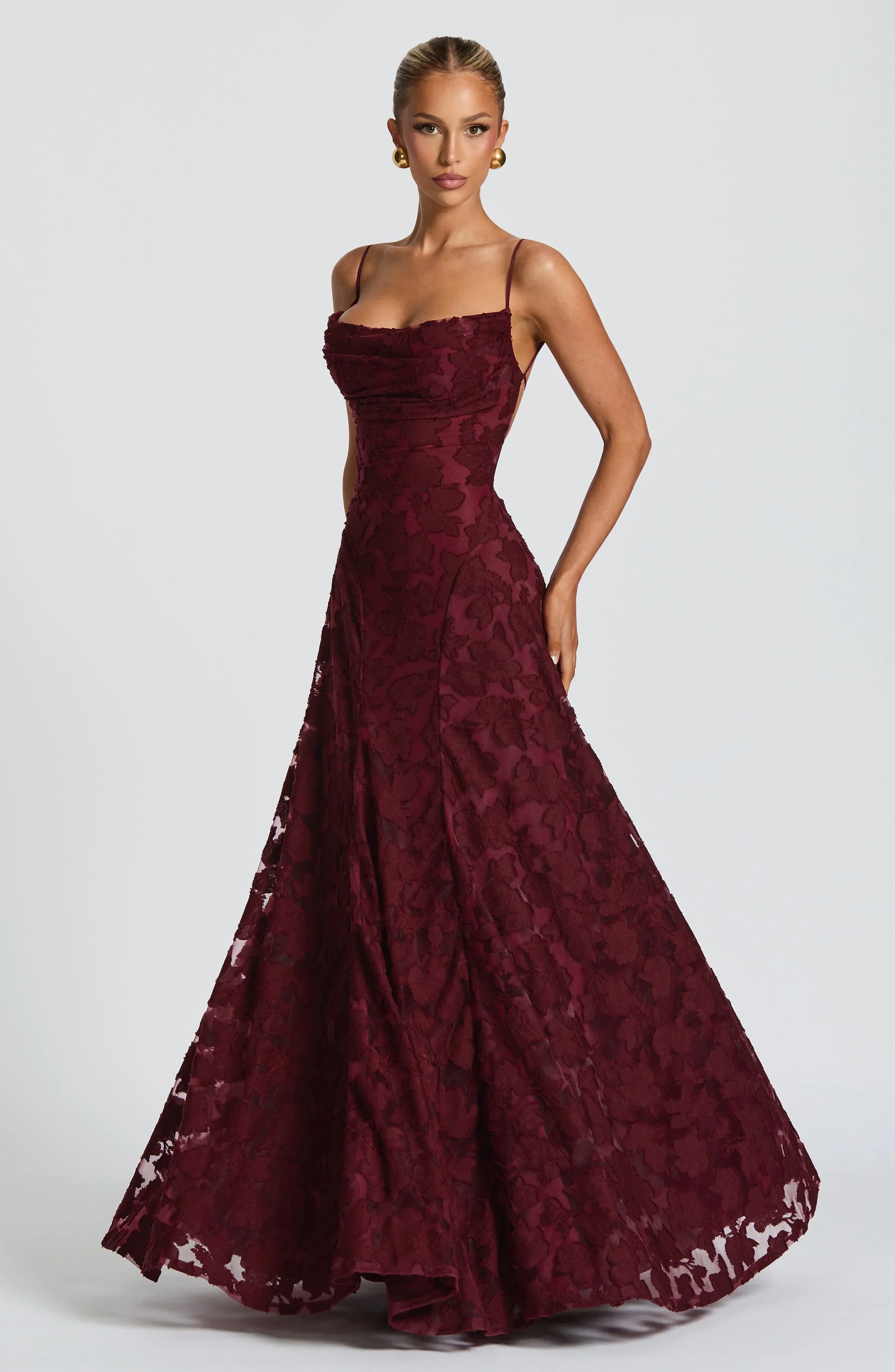 Mira floral lace maxi dress - Cherry Lacquer