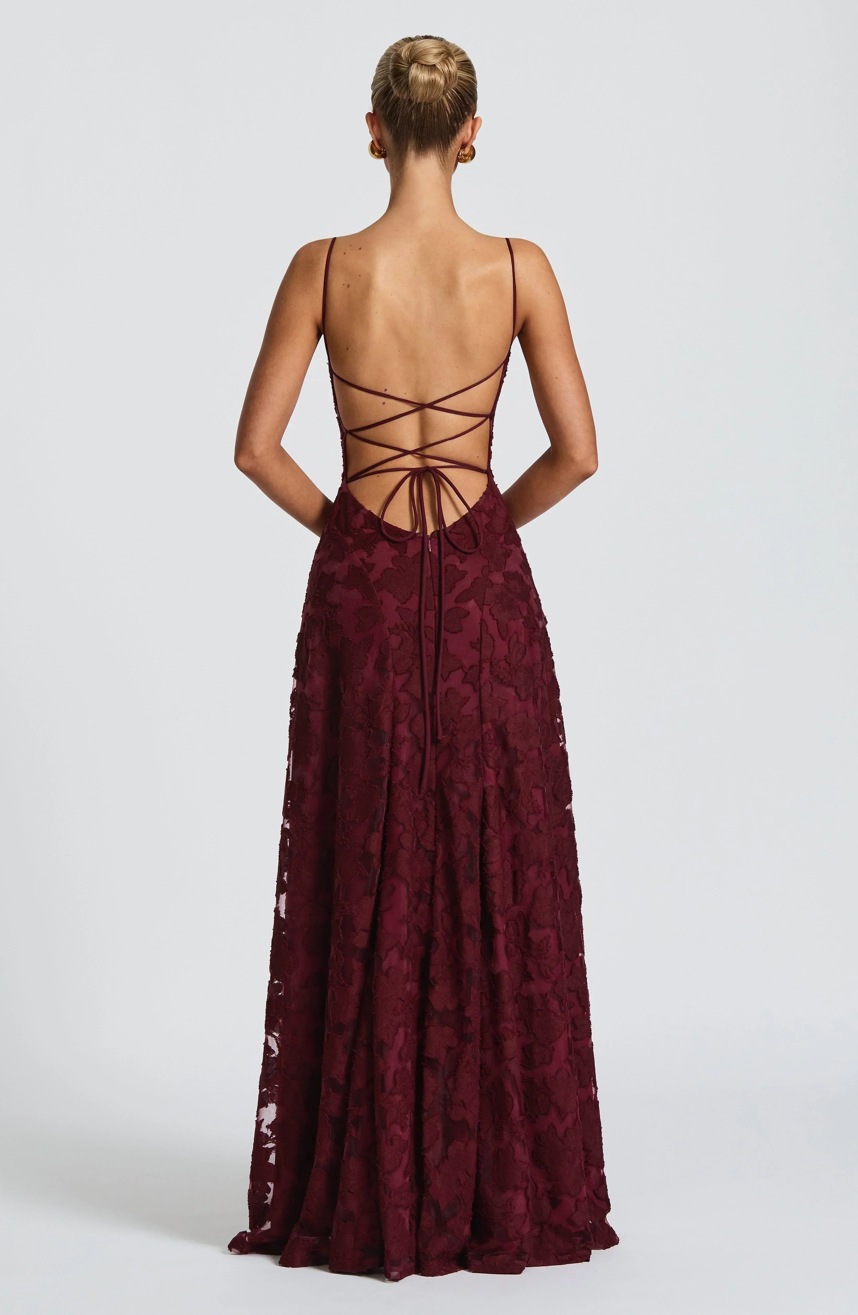 Mira floral lace maxi dress - Cherry Lacquer