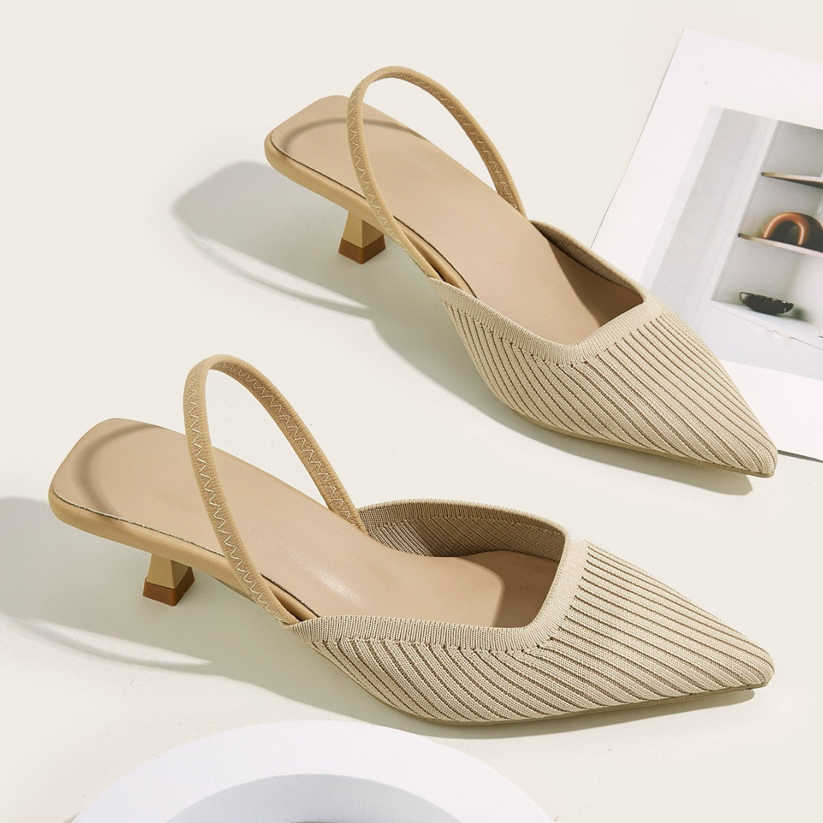 Sofia pointed slingback kitten heels - Beige