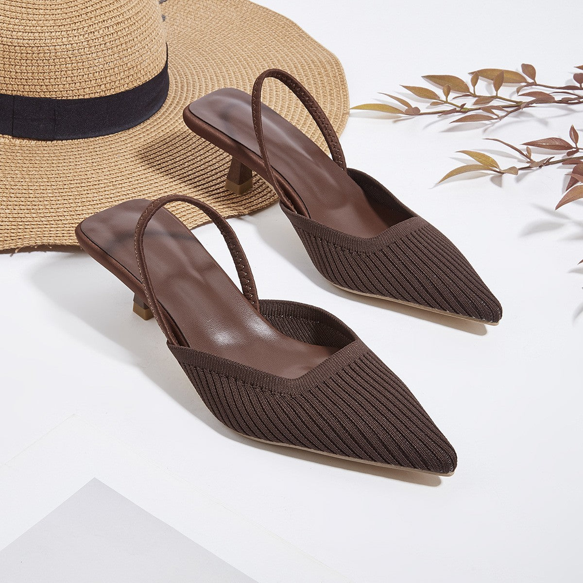 Sofia pointed slingback kitten heels - Brown