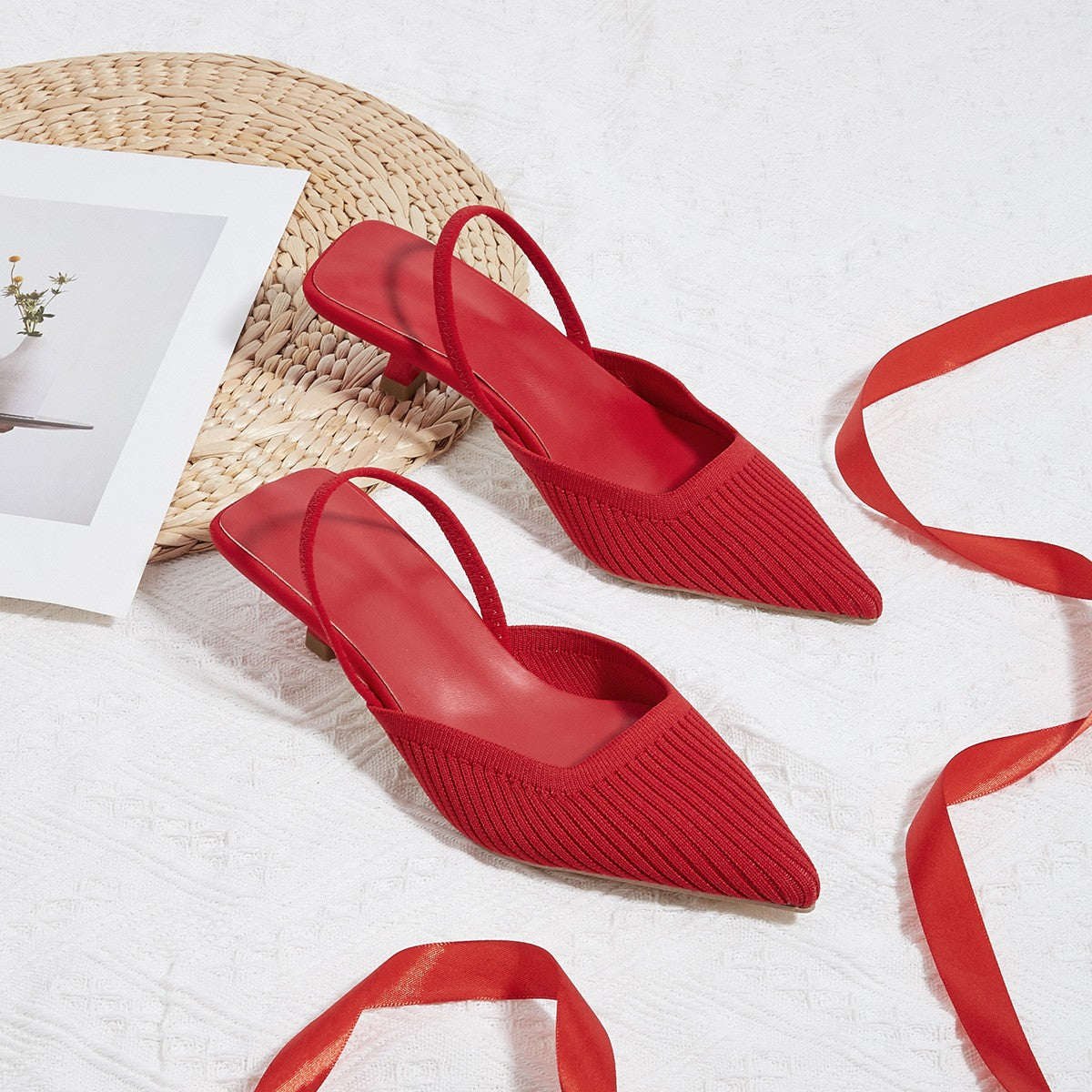 Sofia pointed slingback kitten heels - Red
