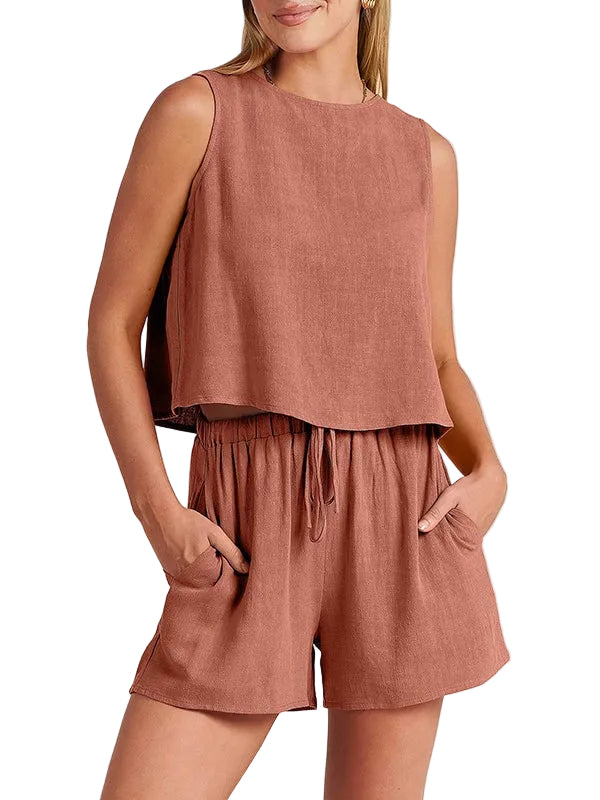 Mae sleeveless linen shirt shorts set - detail