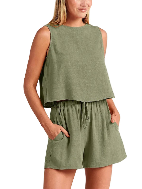 Mae sleeveless linen shirt shorts set - detail