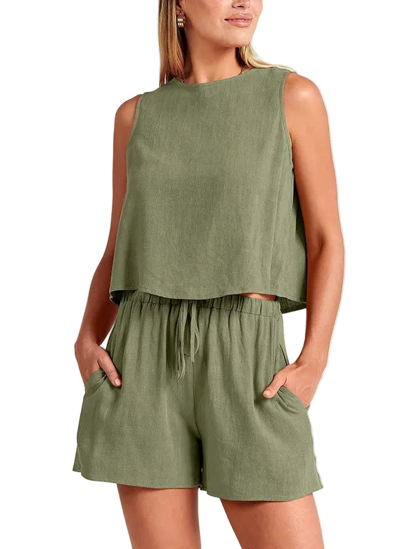 Mae sleeveless linen shirt shorts set - detail