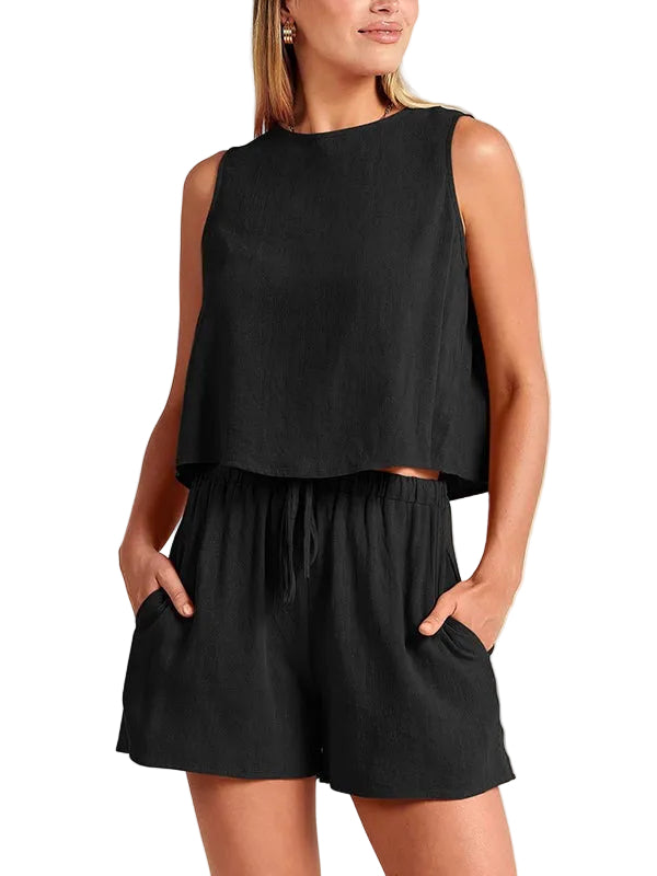 Mae sleeveless linen shirt shorts set - detail