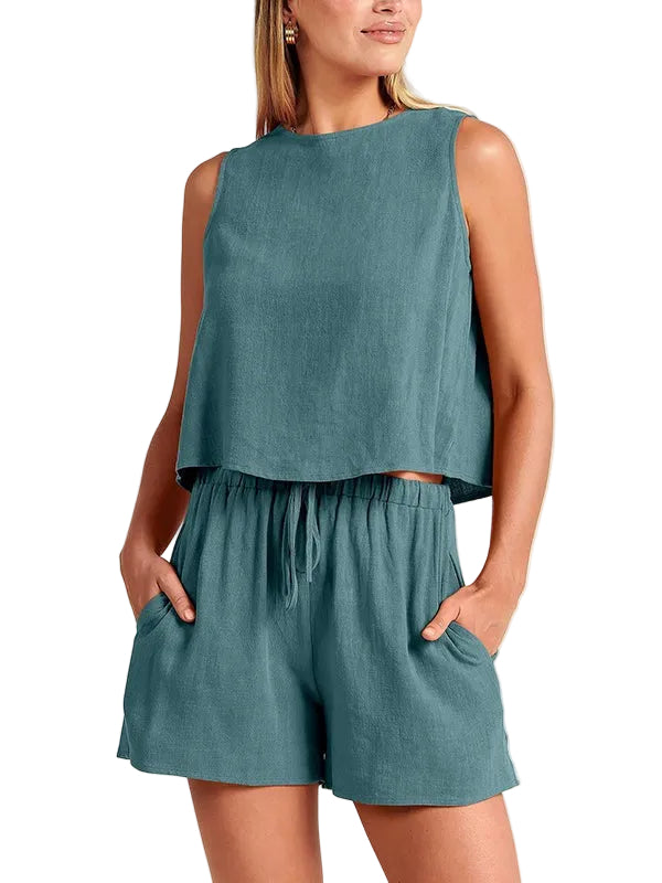 Mae sleeveless linen shirt shorts set - detail