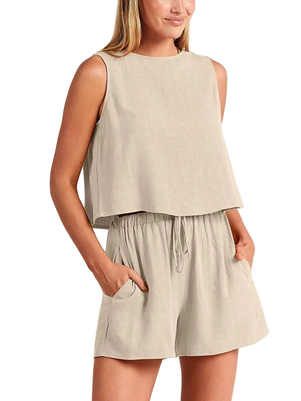 Mae sleeveless linen shirt shorts set - detail
