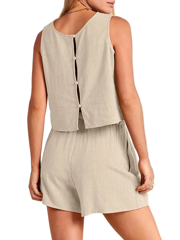 Mae sleeveless linen shirt shorts set - detail