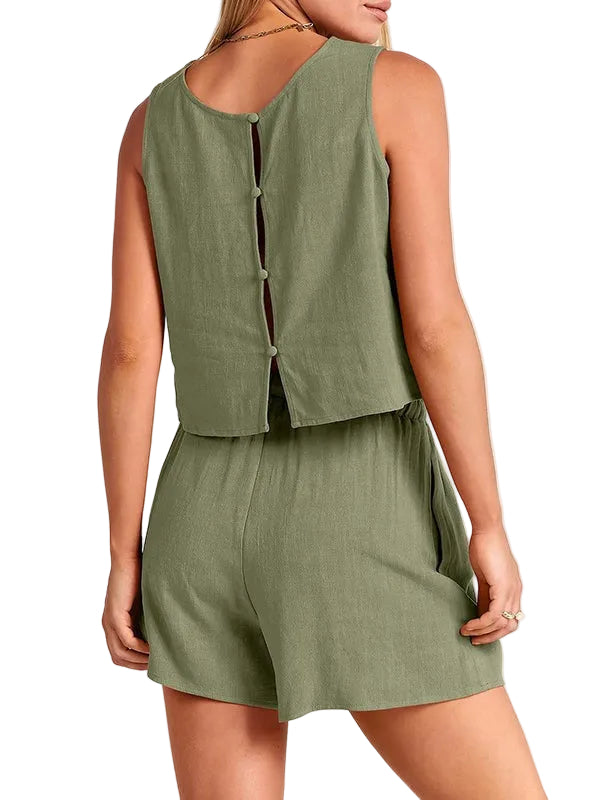 Mae sleeveless linen shirt shorts set - detail
