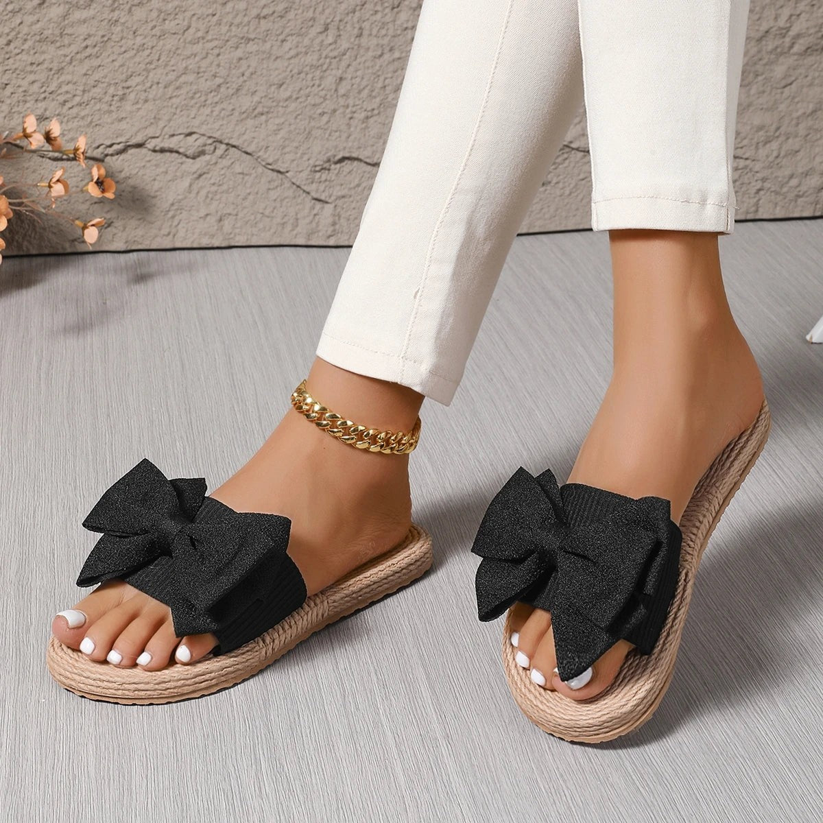 June bow flat slides - detail
