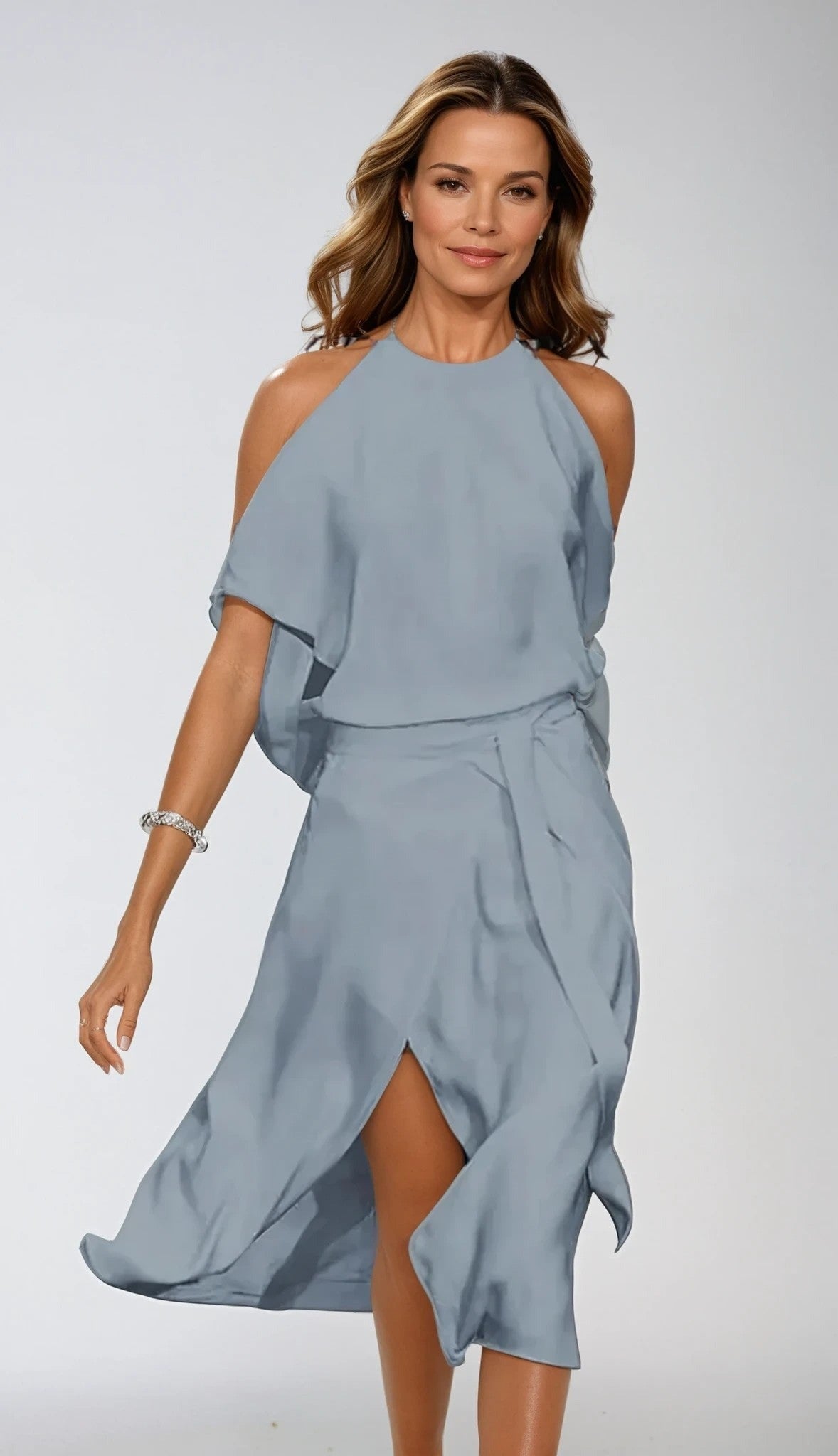 Elena Sleeveless Wedding Guest Midi Dress - Gray
