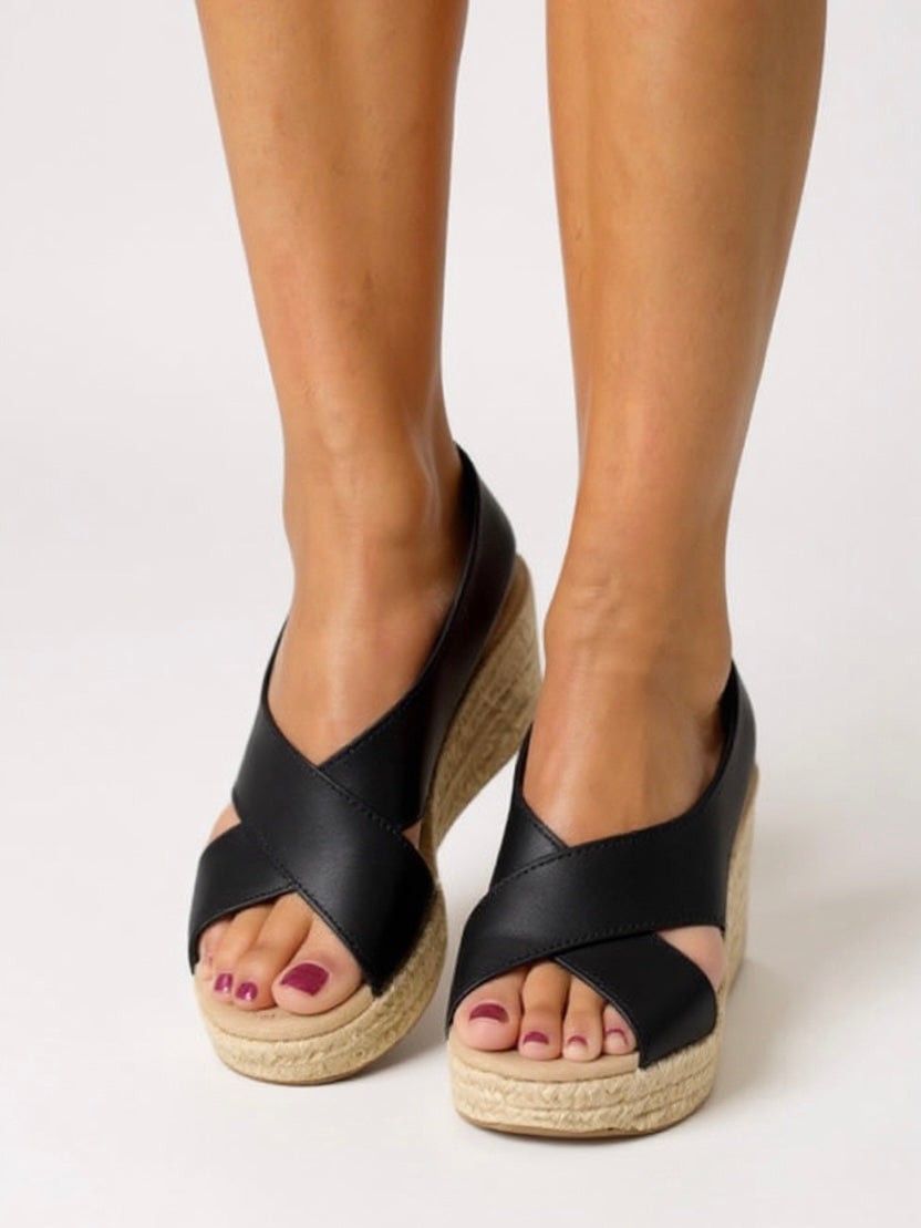 Pia slingback espadrille wedge sandals - Black